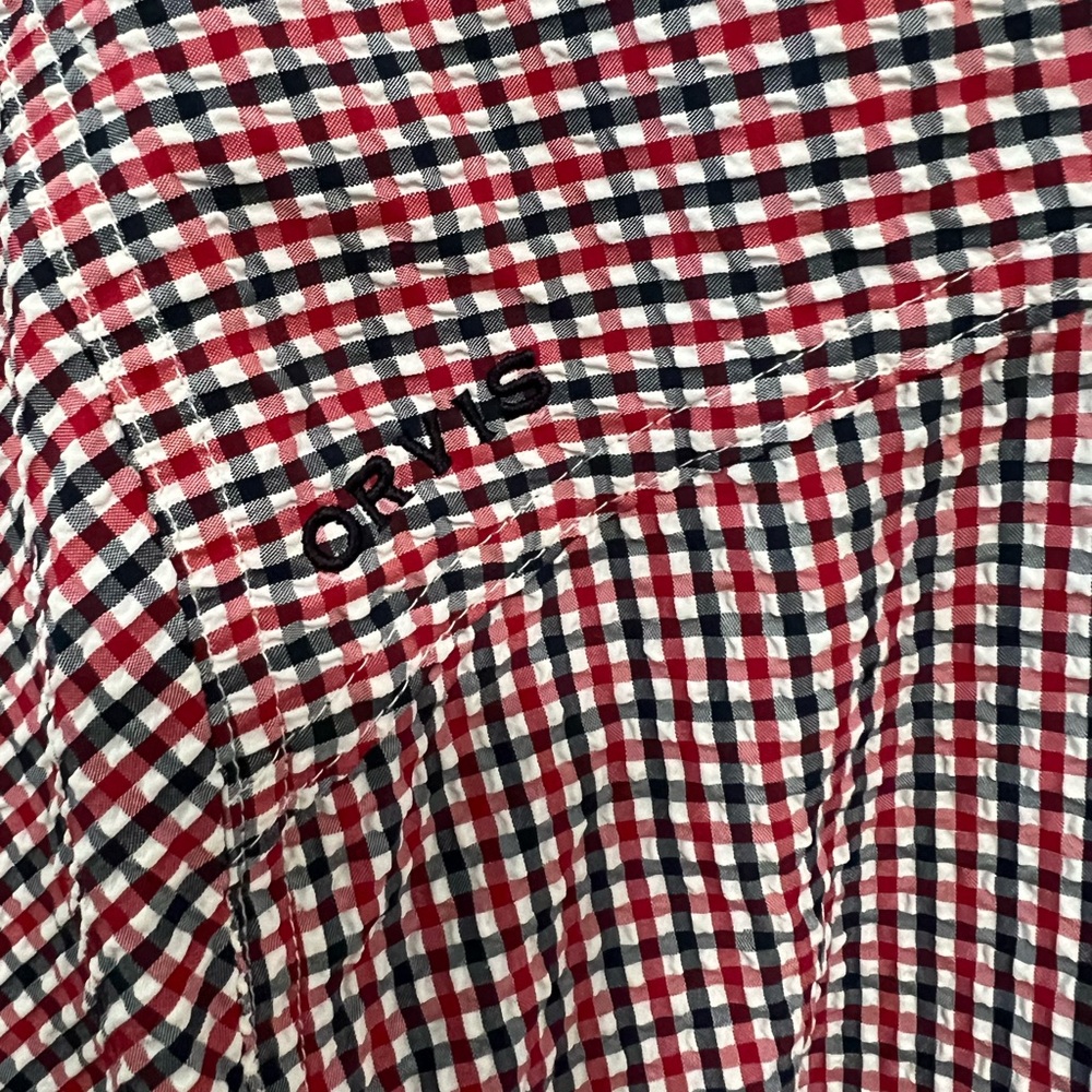 Orvis Clearwater Seersucker Shirt Short Sleeve Button Up Men’s Size Large Casual - Picture 5 of 12